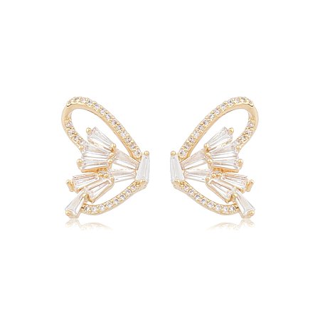 Brinco de base cravejado de zircônia cristal banho em ouro 18k