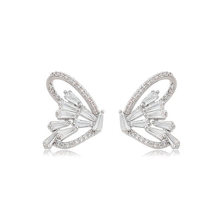 Brinco de base cravejado de zircônia cristal banho em ródio branco