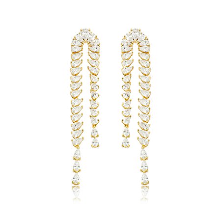Brinco dourado cravejado de zircônia cristal banho em ouro 18k