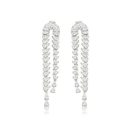 Brinco cravejado de zircônia cristal banho em ródio branco