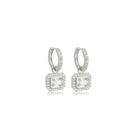 Brinco de argola cravejado de zircônia cristal banho em ródio branco