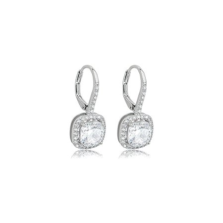 Brinco de argola cravejado de zircônia cristal banho em ródio branco