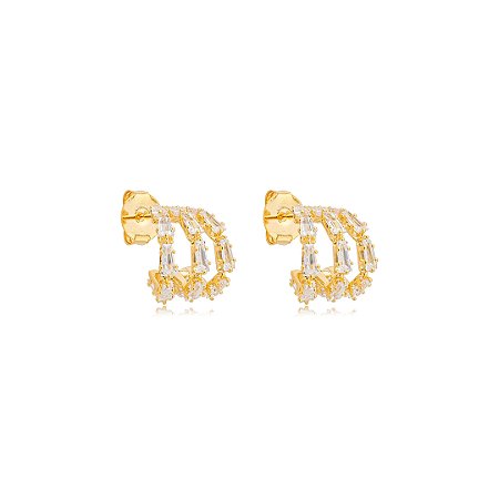Brinco de argola cravejado de zircônia cristal banho em ouro 18k