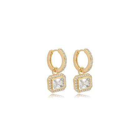 Brinco de argola cravejado de zircônia cristal banho em ouro 18k