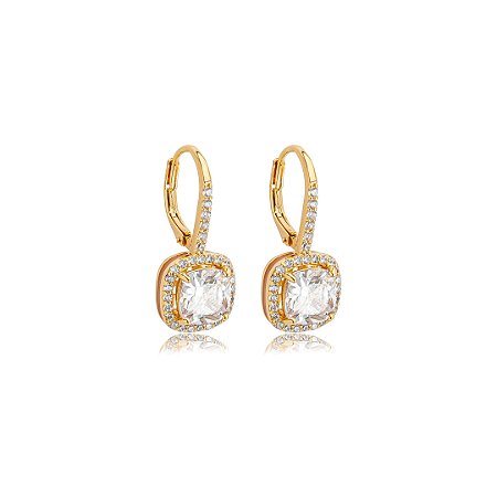 Brinco de argola cravejado de zircônia cristal banho em ouro 18k