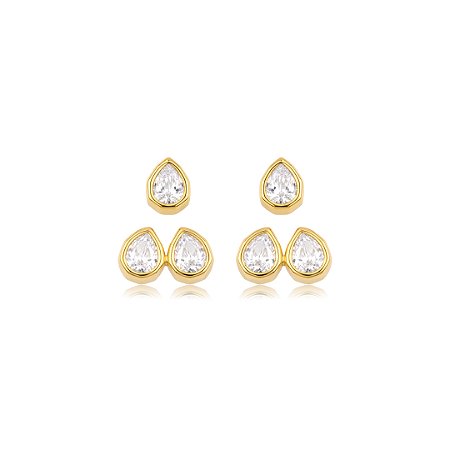 Brinco de dupla cravejado de zircônia cristal banho em ouro 18k