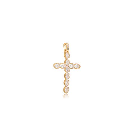 Pingente de cruz cravejado de zircônia cristal banho em ouro 18k