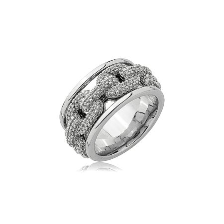 Anel cravejado de zircônia cristal banho em ródio branco