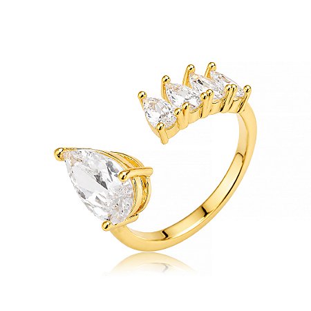 Anel dourado cravejado de zircônia cristal banho em Ouro 18k