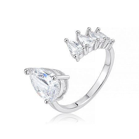 Anel cravejado de zircônia cristal banho em ródio branco