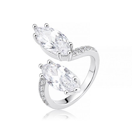 Anel cravejado de zircônia cristal banho em ródio branco