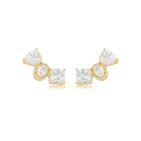 Brinco cravejado de zircônia cristal banho em ouro 18k