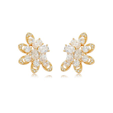 Brinco cravejado de zircônia cristal banho em ouro 18k
