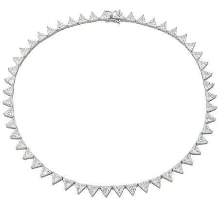 Colar Riviera triangular cravejado de zircônia cristal banho em ródio branco