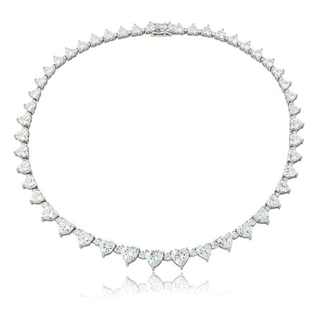 Colar Riviera de coração cravejado de zircônia cristal banho em ródio branco
