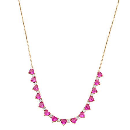 Colar de coração cravejado de zircônia cristal e pink banho em ouro 18k