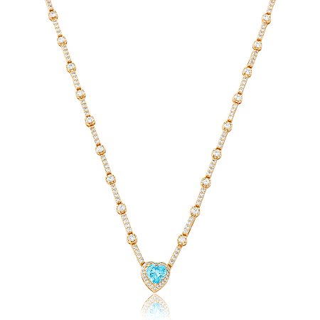 Colar de coração cravejado de zircônia cristal banho em ouro 18k