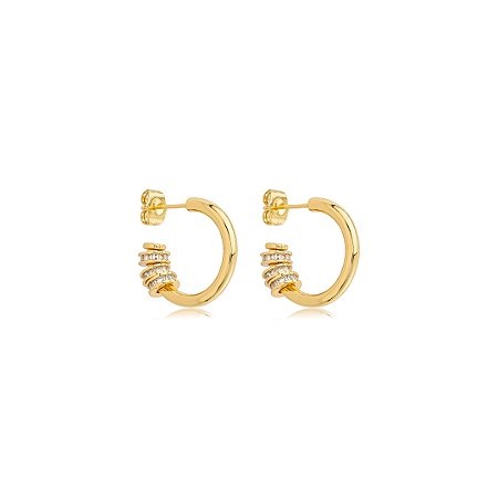 Brinco de argola com pingentes cravejados de zircônia cristal banho em ouro 18k