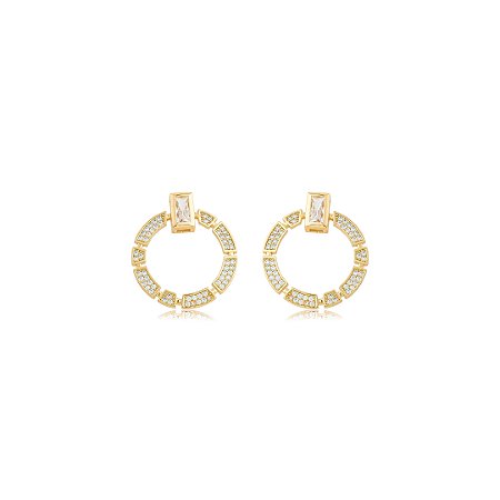 Brinco dourado cravejado de zircônia cristal banho em ouro 18k