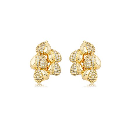 Brinco dourado cravejado de zircônia cristal banho em ouro 18k