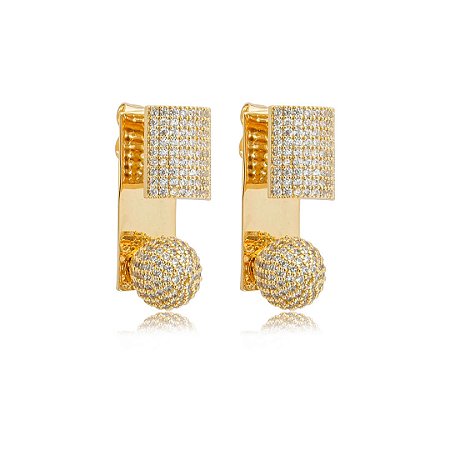 Brinco dourado cravejado de zircônia cristal banho em ouro 18k