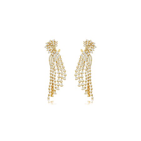 Brinco de luxo cravejado de zircônia cristal banho em ouro 18k