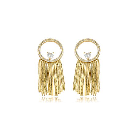 Brinco dourado cravejado de zircônia cristal banho em ouro 18k