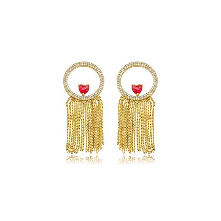 Brinco dourado cravejado de zircônia cristal banho em ouro 18k
