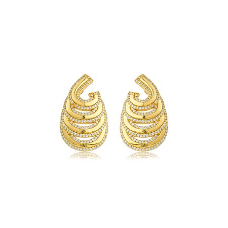 Brinco dourado cravejado de zircônia cristal banho em ouro 18k