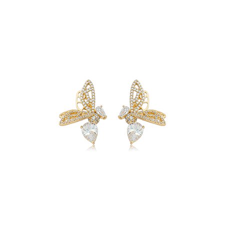 Brinco dourado cravejado de zircônia cristal banho em ouro 18k