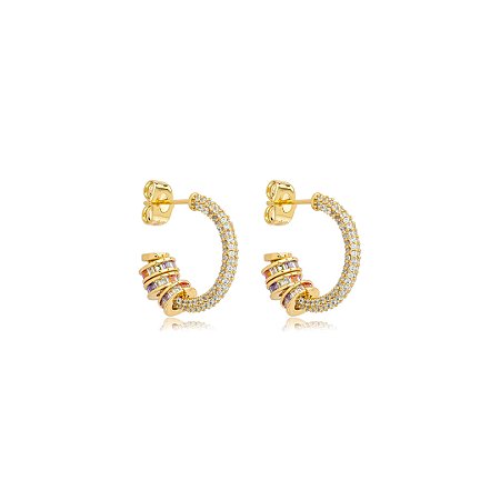 Brinco de argola cravejado de zircônia cristal banho em ouro 18k