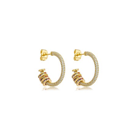 Brinco de argola cravejado de zircônia cristal banho em ouro 18k