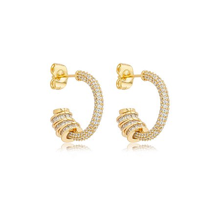 Brinco de argola cravejado de zircônia cristal banho em ouro 18k
