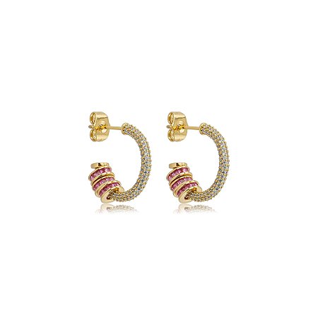Brinco de argola cravejado de zircônia cristal banho em ouro 18k