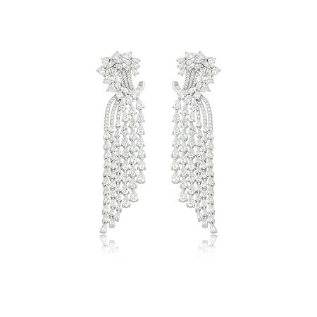 Brinco de luxo cravejado de zircônia cristal banho em ródio branco