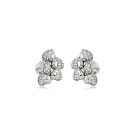 Brinco cravejado de zircônia cristal banho em ródio branco