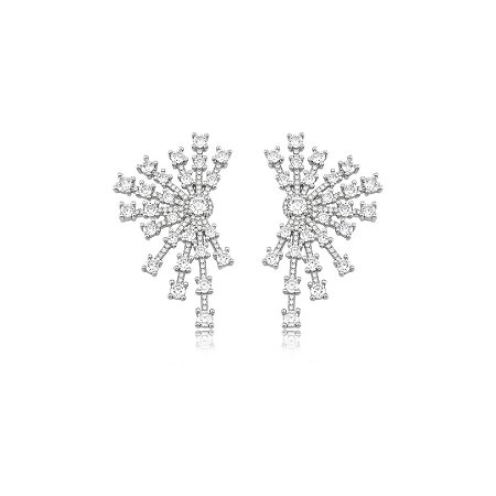 Brinco de luxo cravejado de zircônia cristal banho em ródio branco