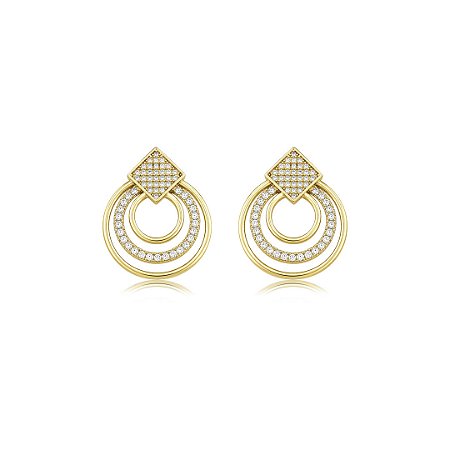 Brinco dourado cravejado de zircônia cristal banho em ouro 18k