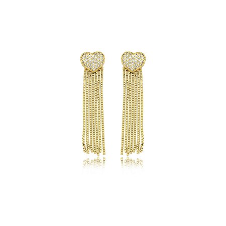Brinco de coração dourado com zircônia cristal banho em ouro 18k