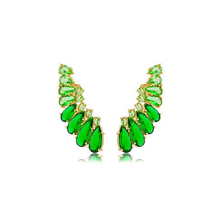 Brinco ear cuff de luxo cravejado de zircônia esmeralda banho em ouro 18k