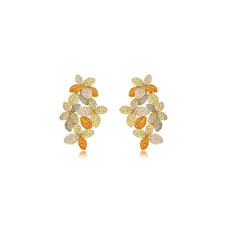 Brinco de luxo cravejado de zircônia colorida banho em ouro 18k
