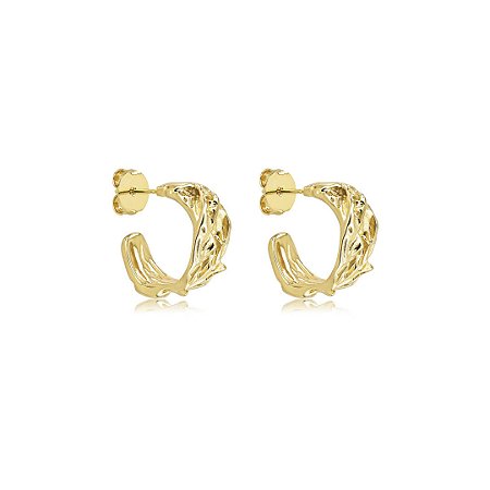 Brinco de argola orgânico liso banho em ouro 18k