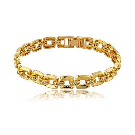 Pulseira dourada cravejado de zircônia cristal banho em ouro 18k