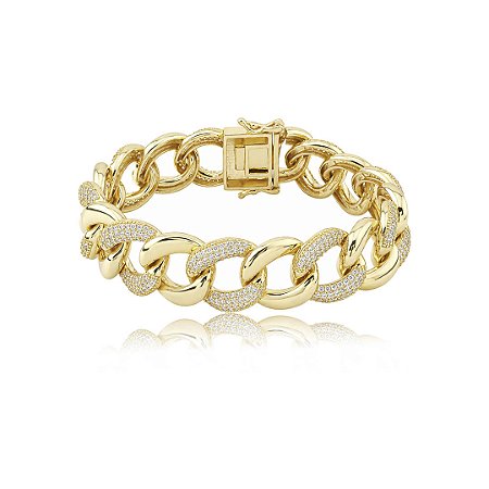 Pulseira dourada cravejado de zircônia cristal banho em ouro 18k