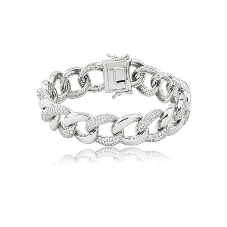 Pulseira cravejada de zircônia cristal banho em ródio branco