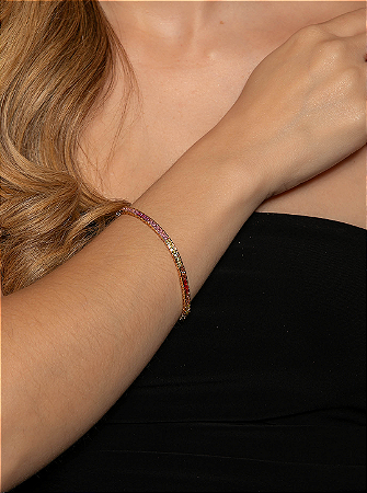 Pulseira riviera cravejada de zircônia colorida banho em ouro 18k