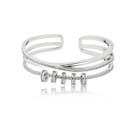 Bracelete cravejado de zircônia cristal banho em ródio branco