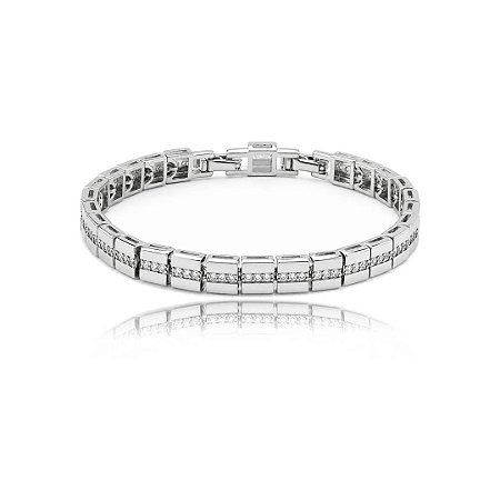 Pulseira cravejada de zircônia cristal banho em ródio branco