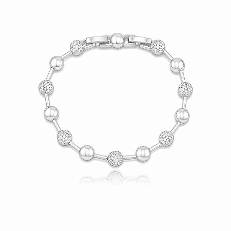 Pulseira cravejada de zircônia cristal banho em ródio branco