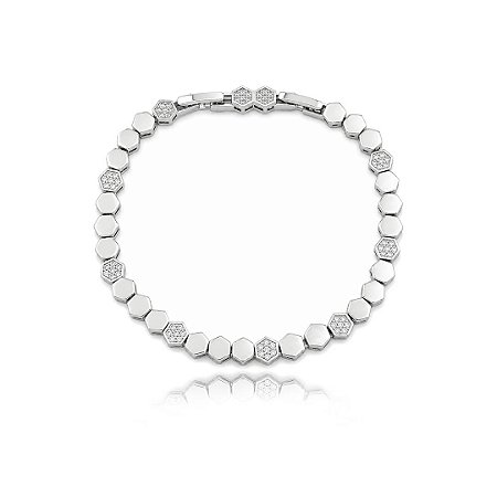 Pulseira cravejada de zircônia cristal banho em ródio branco